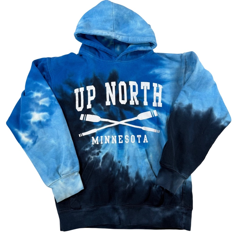 Exist Up North Minnesota Kids Blue Tie Dye Hoodie‎ Sweatshirt 260K